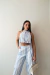 Conjunto feminino cropped e calça listrada Tricomix