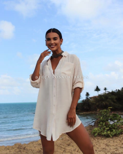 Saída de Praia Chemise Manga Longa com Bolso na internet