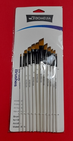 Pincel Blister x 12 surtido chanfle mango blanco