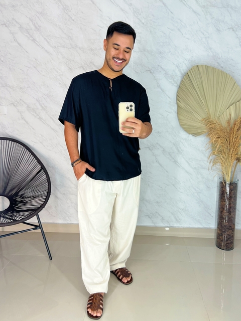 Bata Artesanal Preta em Viscose