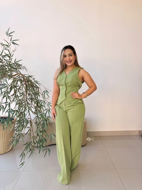 Conjunto Colete Calça Sport Fino Verde Menta G 38/40
