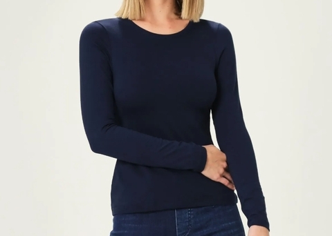 Blusa Manga Longa Cotton Gola Redonda Azul Marinho GG (44) Malwee