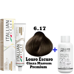 Kit Coloração Itallian Premium 60g Louro Escuro Cinza Marrom 6.17 + Emulsão Oxi 20vol.x 90ml.