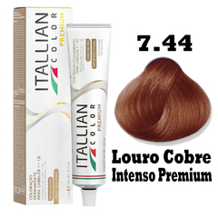 Kit Coloração Itallian Premium 60g Louro Cobre Intenso 7.44 + Emulsão Oxi 20vol.x 90ml. na internet