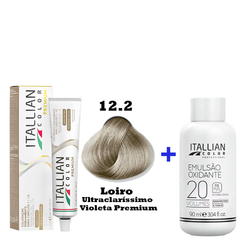 Kit Coloração Itallian Premium 60g Louro Ultraclaríssimo Violeta 12.2 + Emulsão Oxi 20vol.x 90ml.