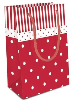 Sacola de papel vermelho poa branco
