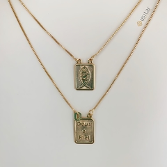 ESCAPULÁRIO MENSAGEM CRISTÃ FÉ FOLHEADO EM OURO 18K - ESC008D