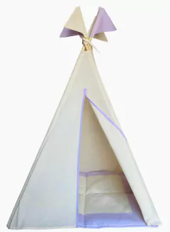 KIT MAX : Cabana infantil + janelas + tapete acolchoado lilás 135x90x90cm + bandeirola topo - Ateliê Luara