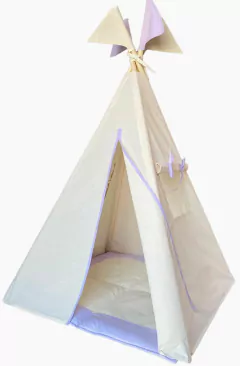 KIT MAX : Cabana infantil + janelas + tapete acolchoado lilás 135x90x90cm + bandeirola topo - loja online