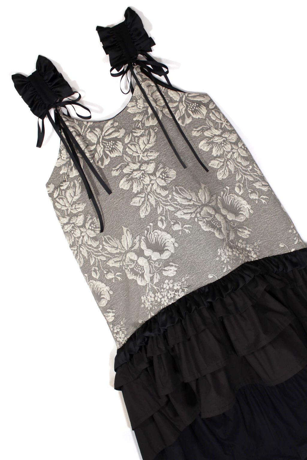 FANCY FLORAL JACQUARD ASYMMETRICAL DRESS (GREY)