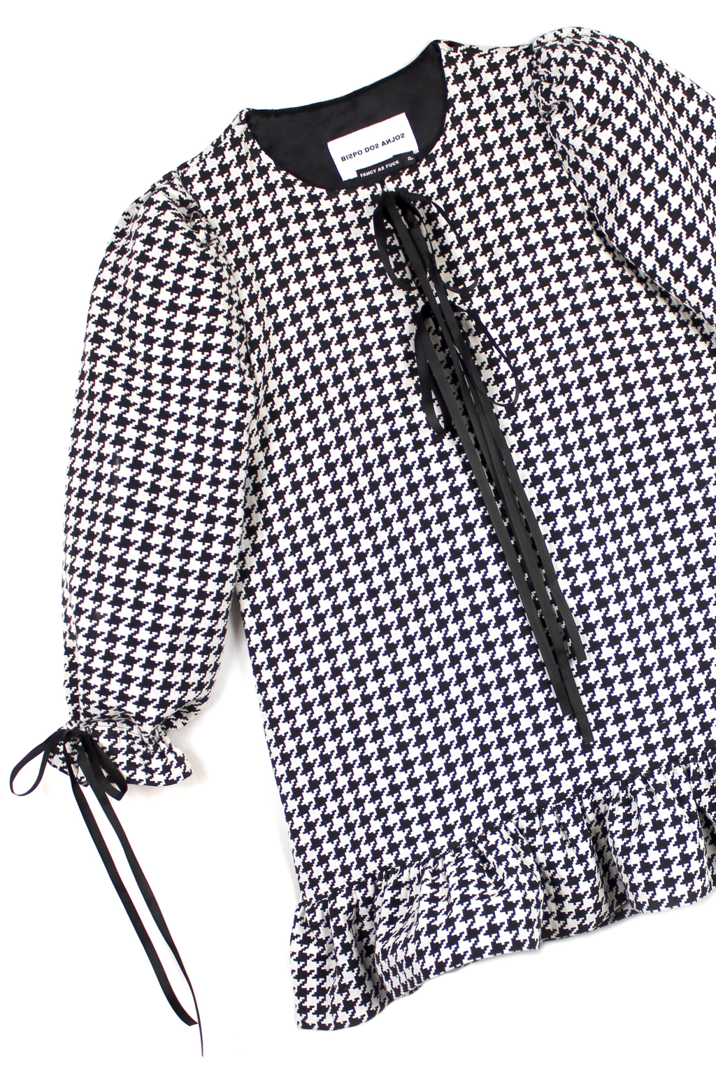 THE FANCY DOLL DRESS LONG SLEEVE - PIED-DE-POULE PRETO