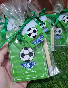 Kit bloco de notas futebol lápis borracha lembrancinha futebol 15 unidades