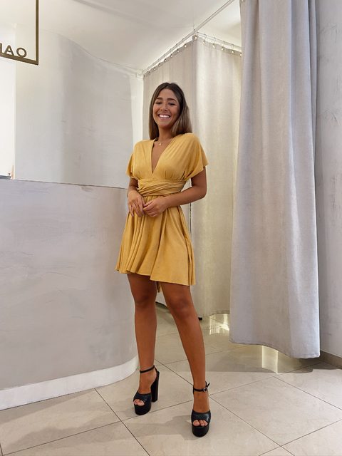 Vestido Canela Corto Terciopelo