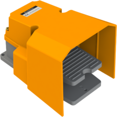 Pedaleira elétrica Brasiltec com capa superior e lateral, destacando o design robusto e a funcionalidade de duplo acionamento.