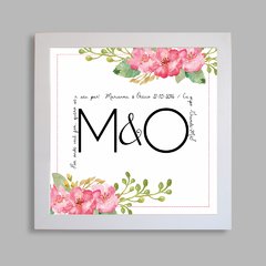 Quadro personalizado com Nomes e detalhes com flores Rosa