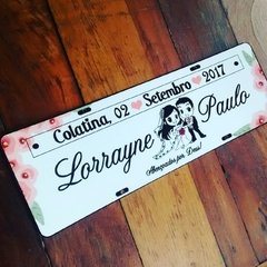 Placa Carro dos Noivos com Noivinhos
