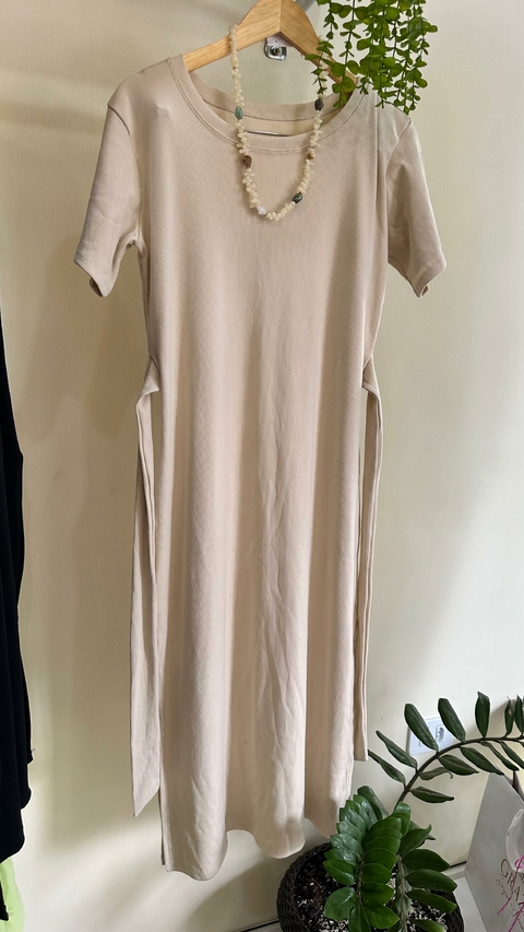 Vestido Regata Canelado Manga - Creme 4231