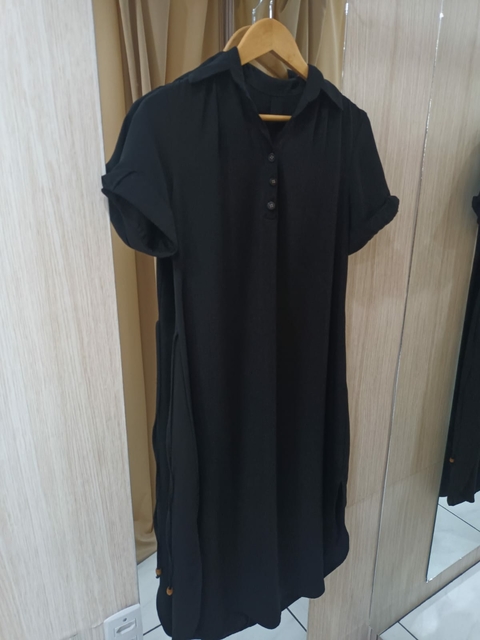 Vestido Chiffon Três Botões - Preto