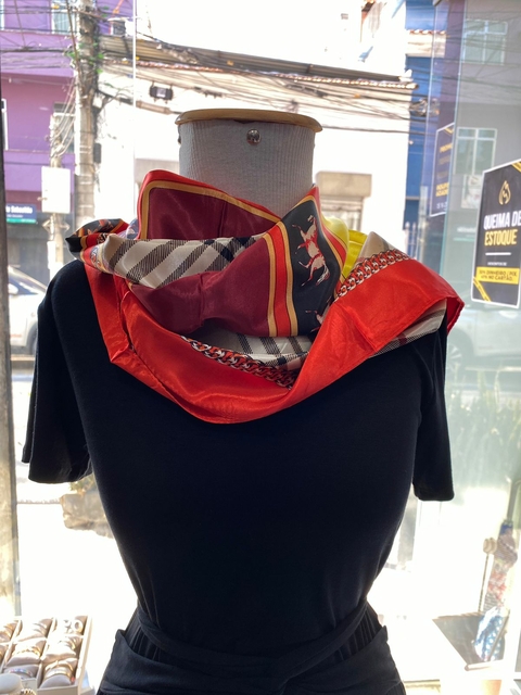 Lenço de Seda Estampado - Vermelho 3431