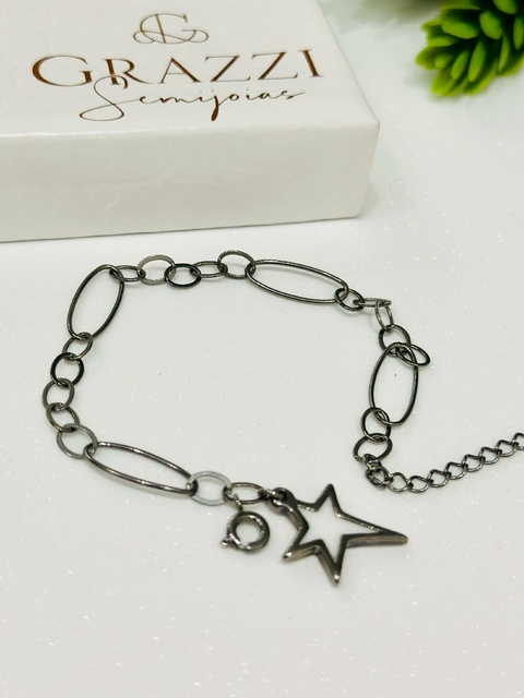 Pulseira SemiJoia Ródio Negro Estrela