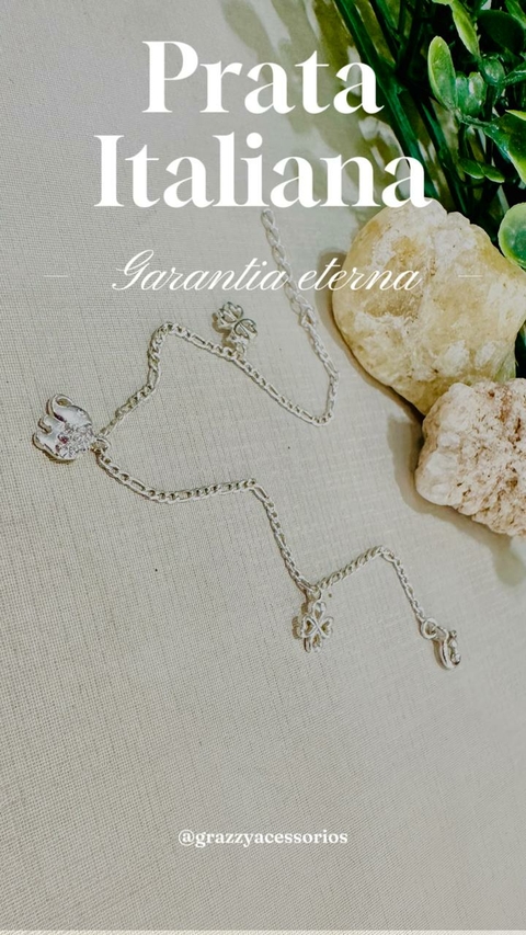 Pulseira Prata Italiana 925 Elefante Trevo