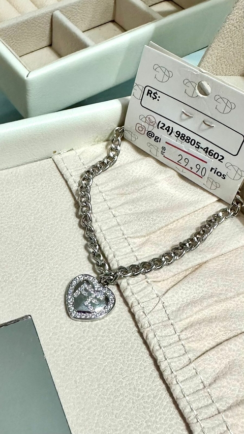 Pulseira Corrente Prata Coração Fé