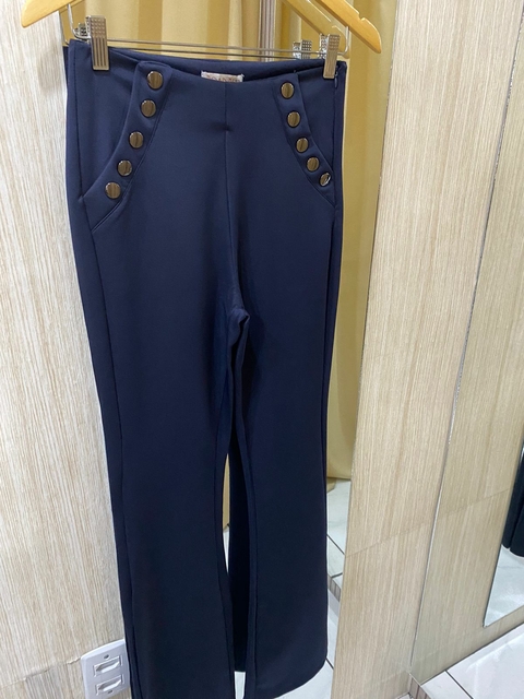 Calça Flare Bolso Fake Botões - Azul