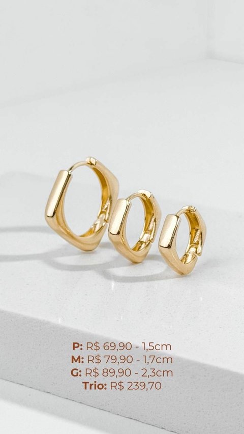 Brinco SemiJoia Dourado Argola Quadrada G - 6829 / 6830 / 6831