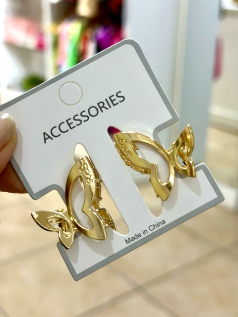 Pregadeira Metálica Dourada Dupla Borboleta Pequena - 5950