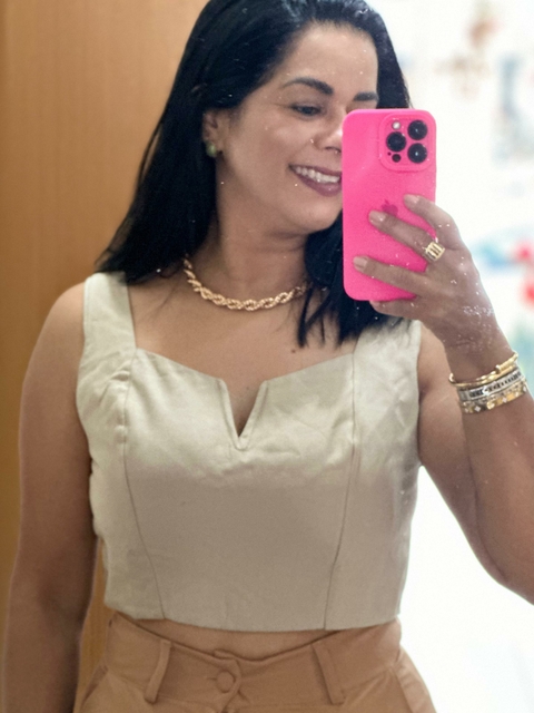 Cropped Decote V - Caqui 4941