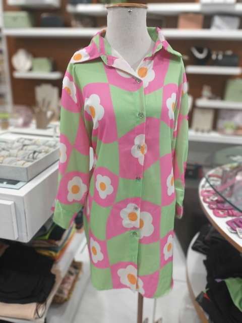 Saídas de Praia Chemise Floral - Verde