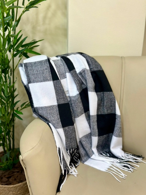Pashmina Echarpes Lenço - Preta Xadrez 6368