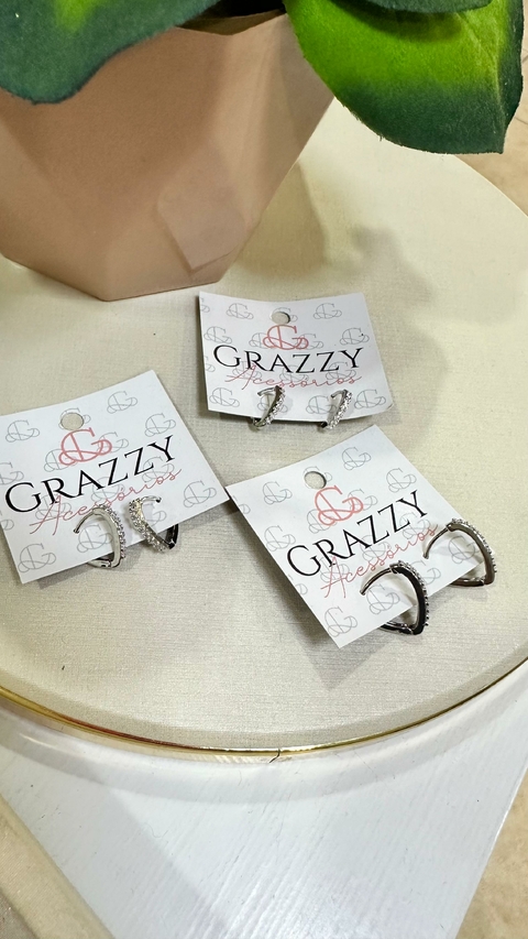 Brinco Prata Argola Cravejado Zircônia Cristal M - 7005