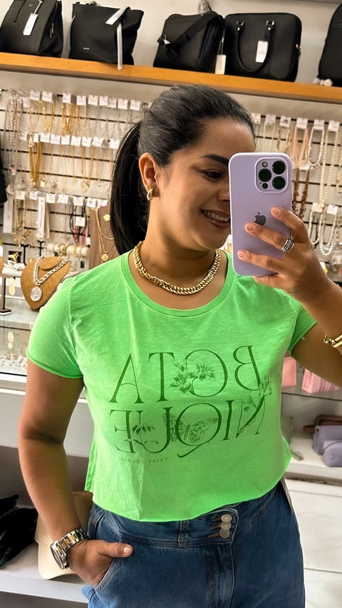 Cropped 100% Algodão Estonado - Verde