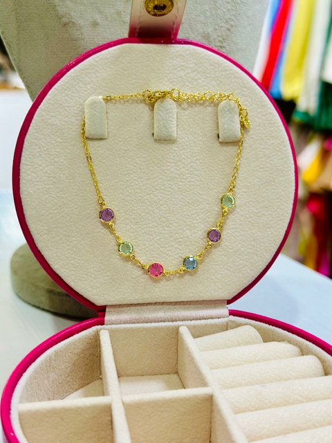 Pulseira Dourado Folheado Cristal Colorido 6533