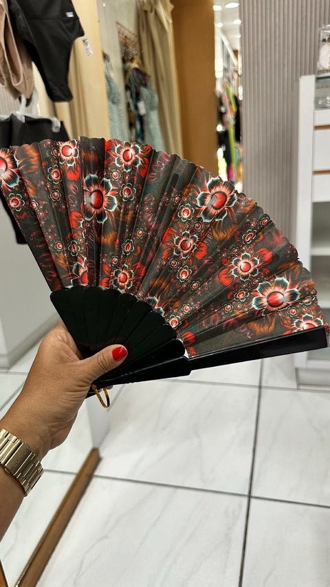 Leque Preto Estampa Vermelha - 5493