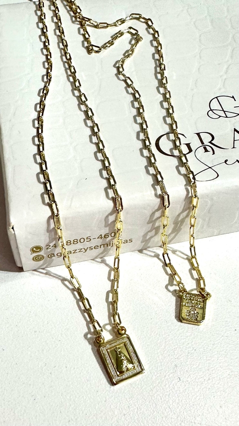 Colar SemiJoia Dourado Escapulário Nossa Senhora Aparecida - 7003