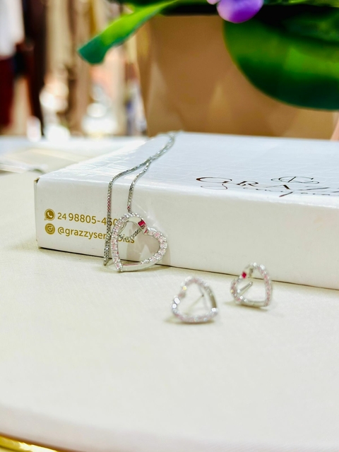 Colar SemiJoia Prata Coração Cravejado Zircônia Cristal- 6984