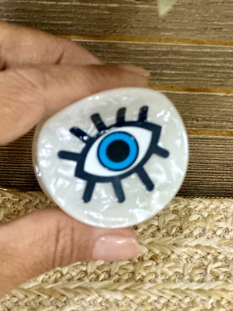 Pregadeira Acrílica Olho Grego Redonda Pequena - Branca 4973