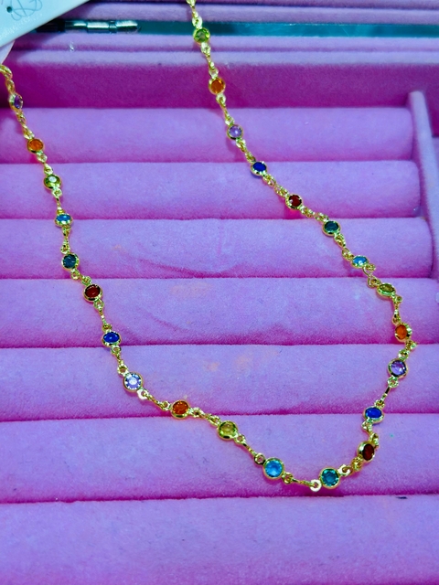 Choker Colar Dourada Folheado Cristal Esfera Coliridas