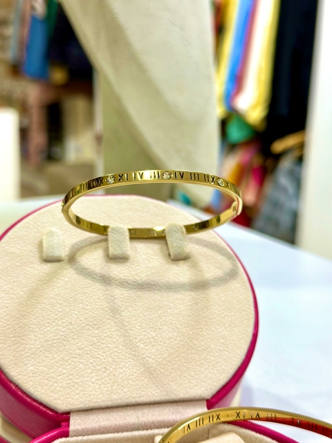 Bracelete Dourado Aço Inoxidável Números Romanos - 6717