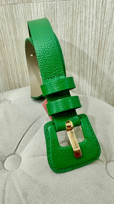 Cinto 100% Couro Fivela Retangular Verde Bandeira 03