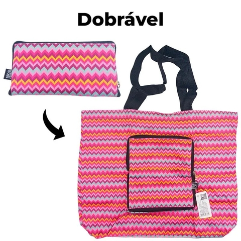 Sacola Dobrável em Poliéster Interponte Estampada - Rosa 4961