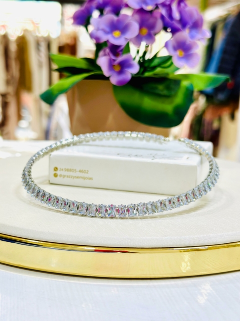 Colar Choker Aro SemiJoia Prata Cravejada - 6989