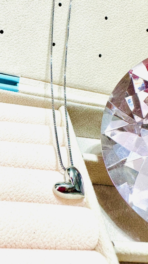 Colar Cordão SemiJoia Prata Coração Liso