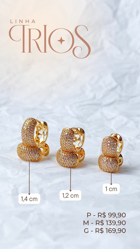 Brinco SemiJoia Dourado Argola Cravejada Zircônia Cristal G