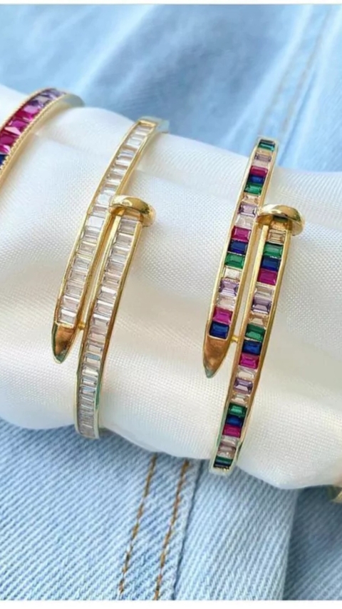 Bracelete Semijoia Prego Zircônia Navete Cristal - 5822