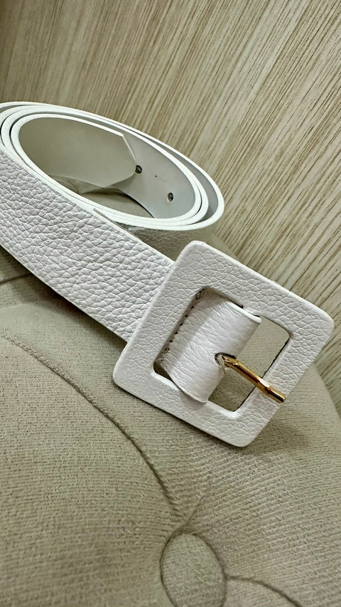 Cinto 100% Couro Fivela Quadrada Branco 02