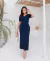 Conjunto Blusa Gola V Manga Bordada e Saia - Azul Marinho 4578