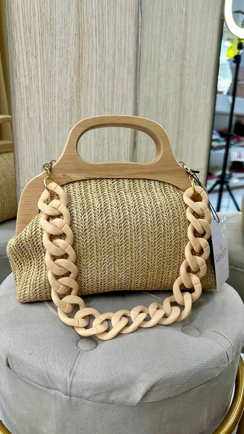 Bolsa Palha Alça Madeira